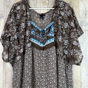 Lane Bryant 26/28 Sheer Floral Top/Coverup Short Cap Sleeves 1/3 Front B…
